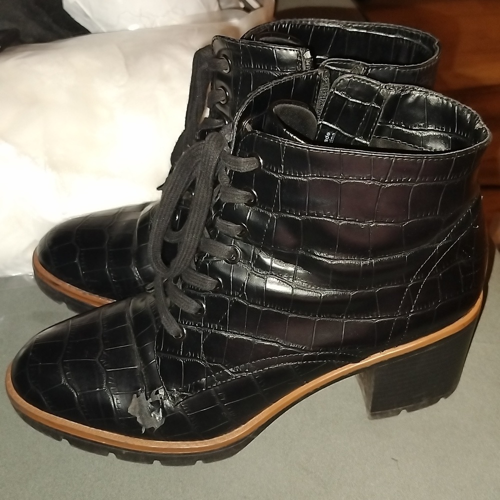 Naturalizer Callie Black Ankle Boots Croco Women's 10 M